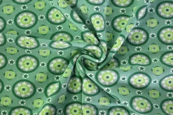 Katoen tricot – Retro green Blossom
