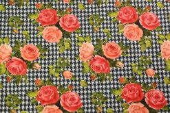 Katoen tricot – Roses on houndstooth