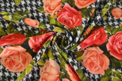 Katoen tricot – Roses on houndstooth