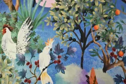 Katoen tricot – Royal Blue Tropical Cockatoos