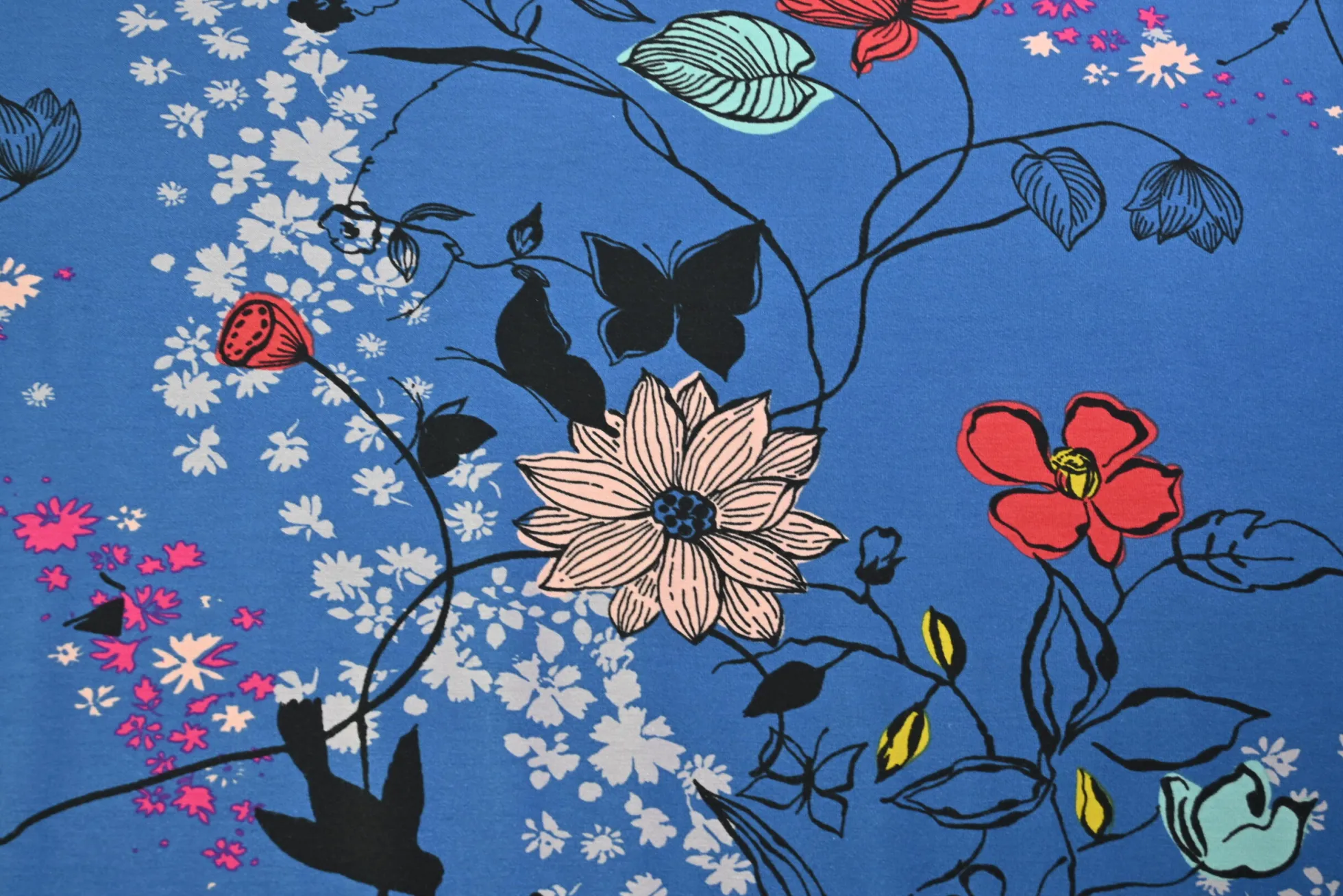 Katoen tricot – Royal Blue Wildflower Garden