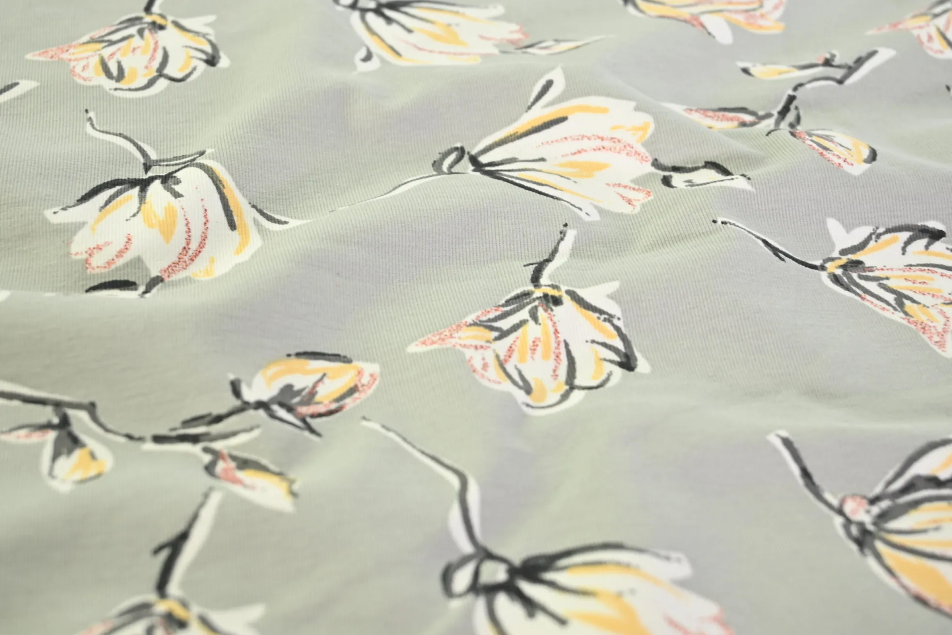 Katoen tricot – Sage Yellow Magnolia