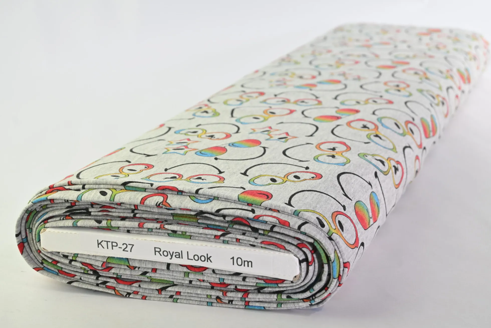 Katoen tricot – Smiley with rainbow glasses on grey