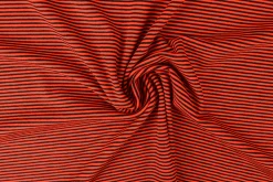 Katoen tricot soft touch – Black & red stripes
