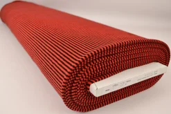 Katoen tricot soft touch – Black & red stripes