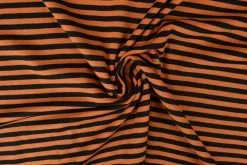 Katoen tricot soft touch – Cognac & black stripes