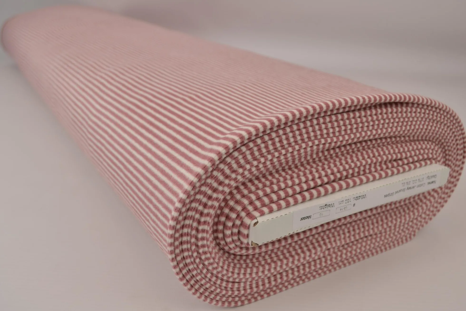 Katoen tricot soft touch – Dark old pink & off-white stripes