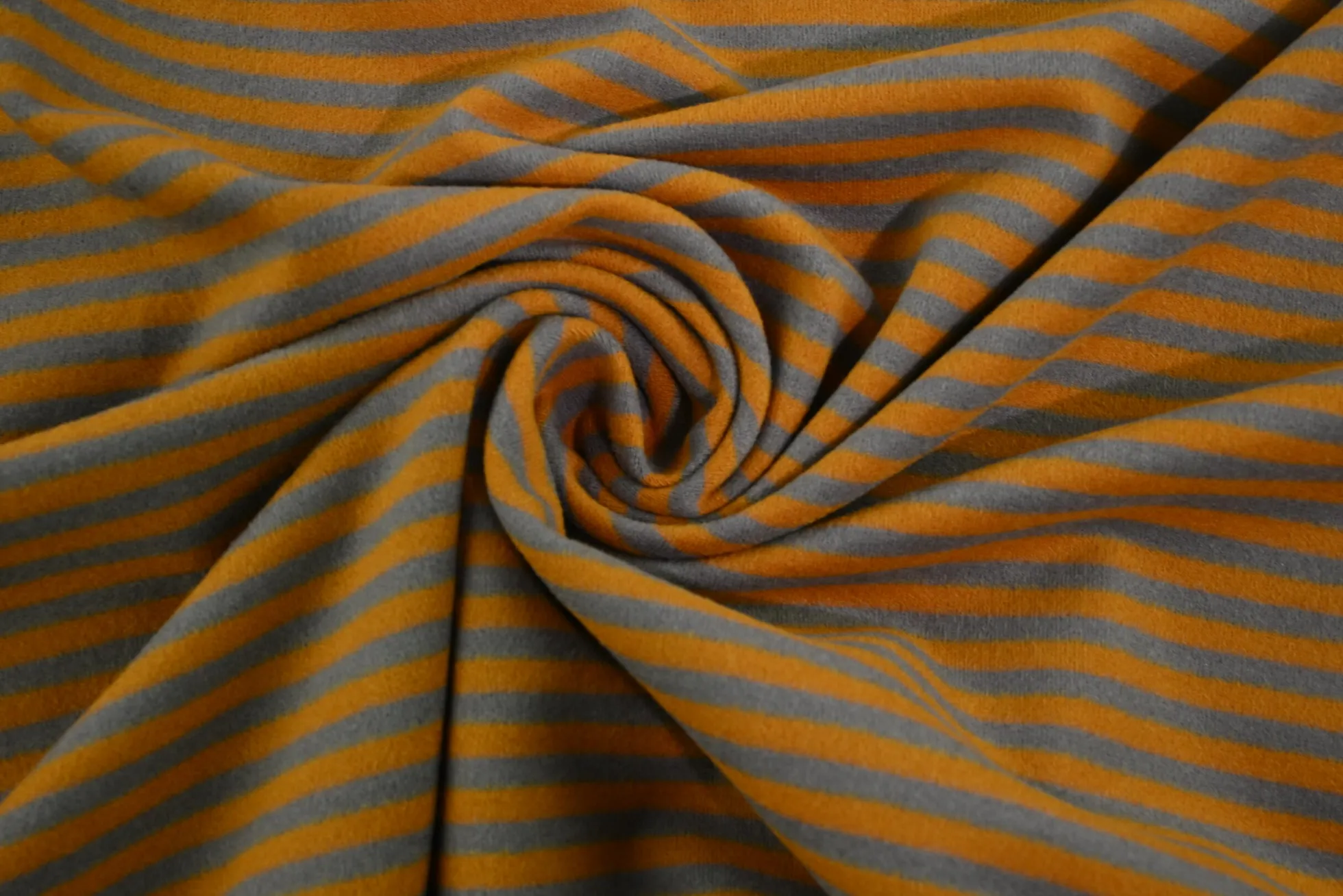 Katoen tricot soft touch – Dark grey & dark ocher stripes