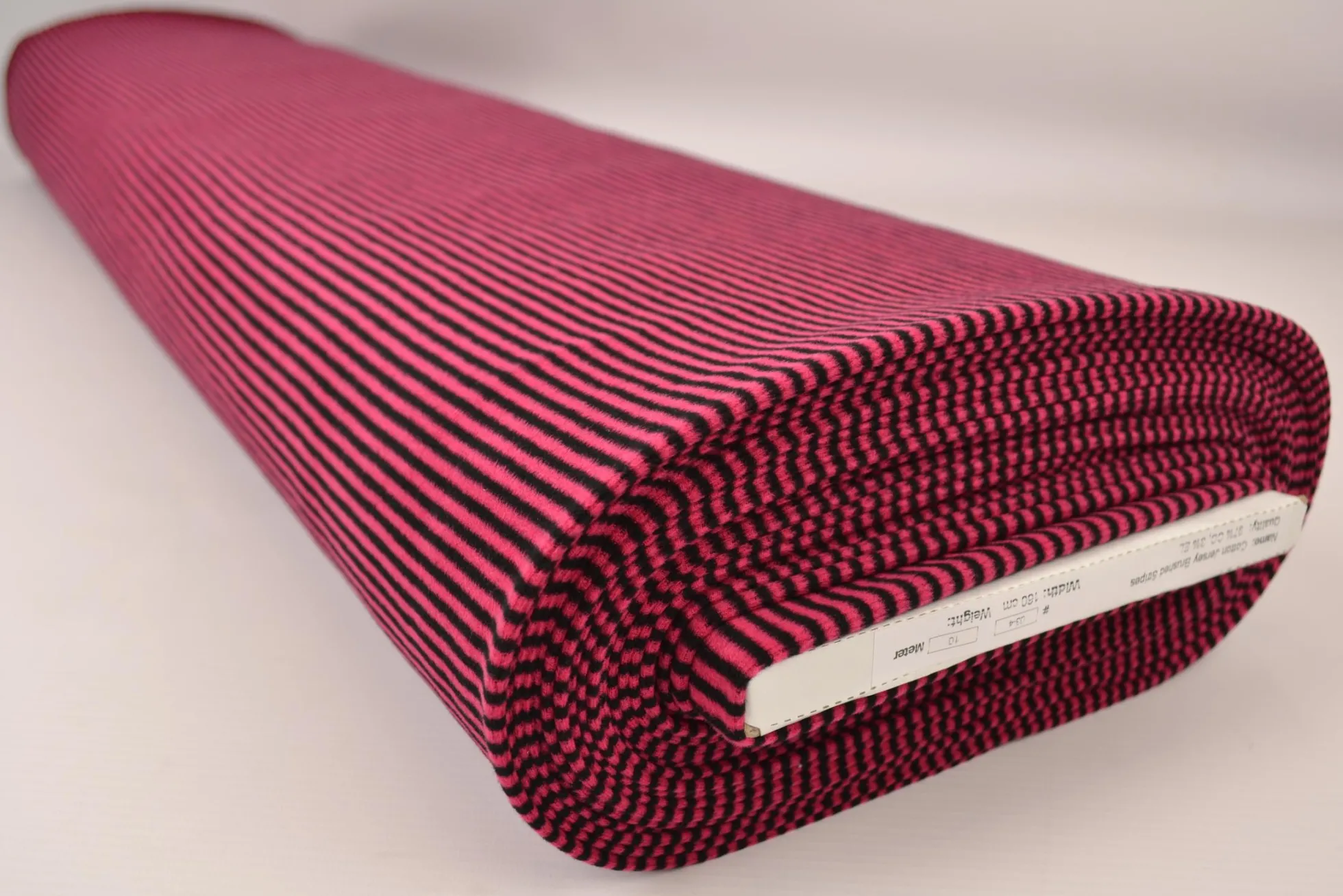 Katoen tricot soft touch – Fuchsia & black stripes