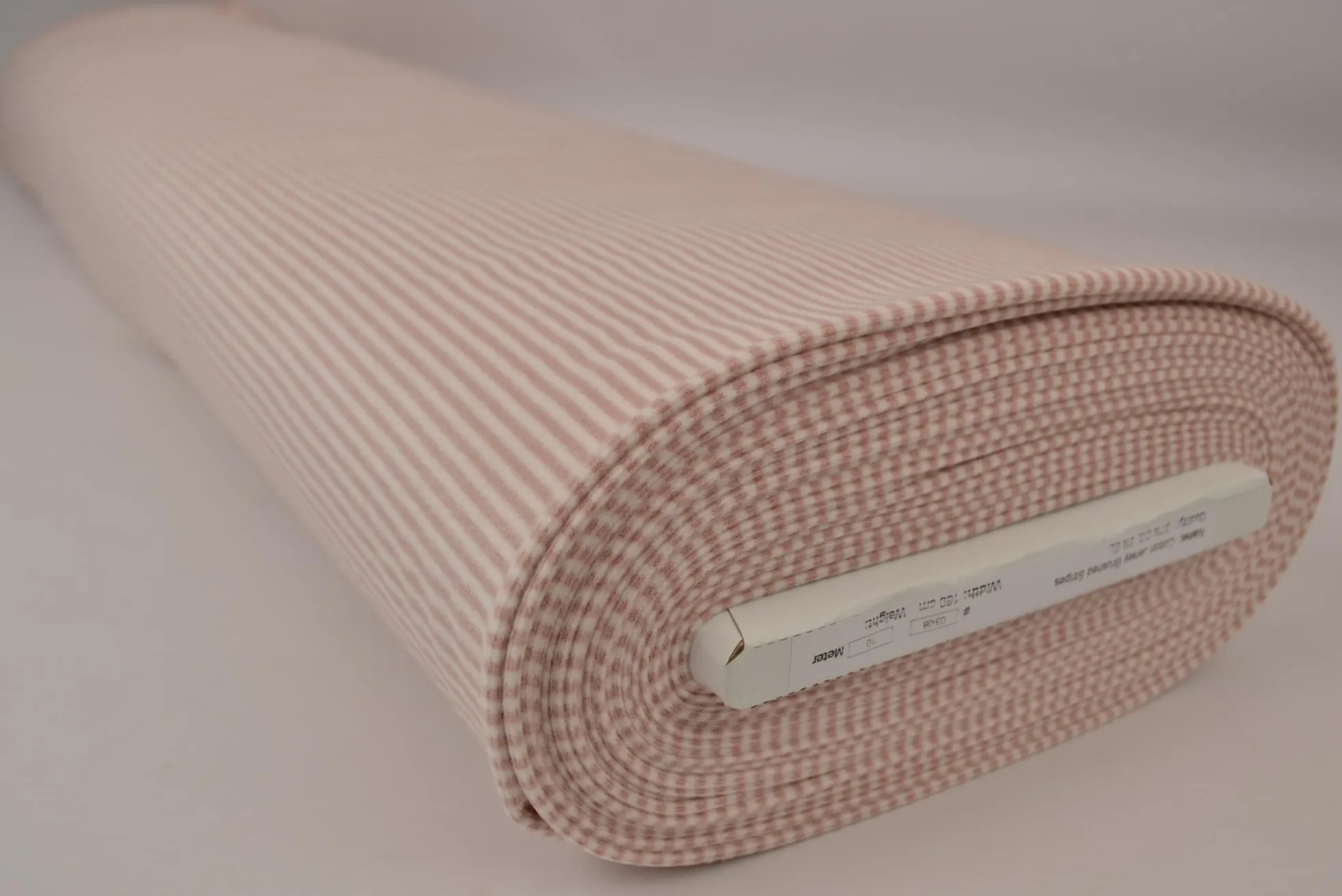 Katoen tricot soft touch – Old pink & off-white stripes