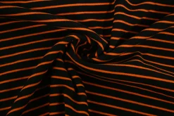 Katoen tricot soft touch – Orange & black stripes