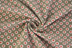 Katoen tricot – Taupe Daisy Dot