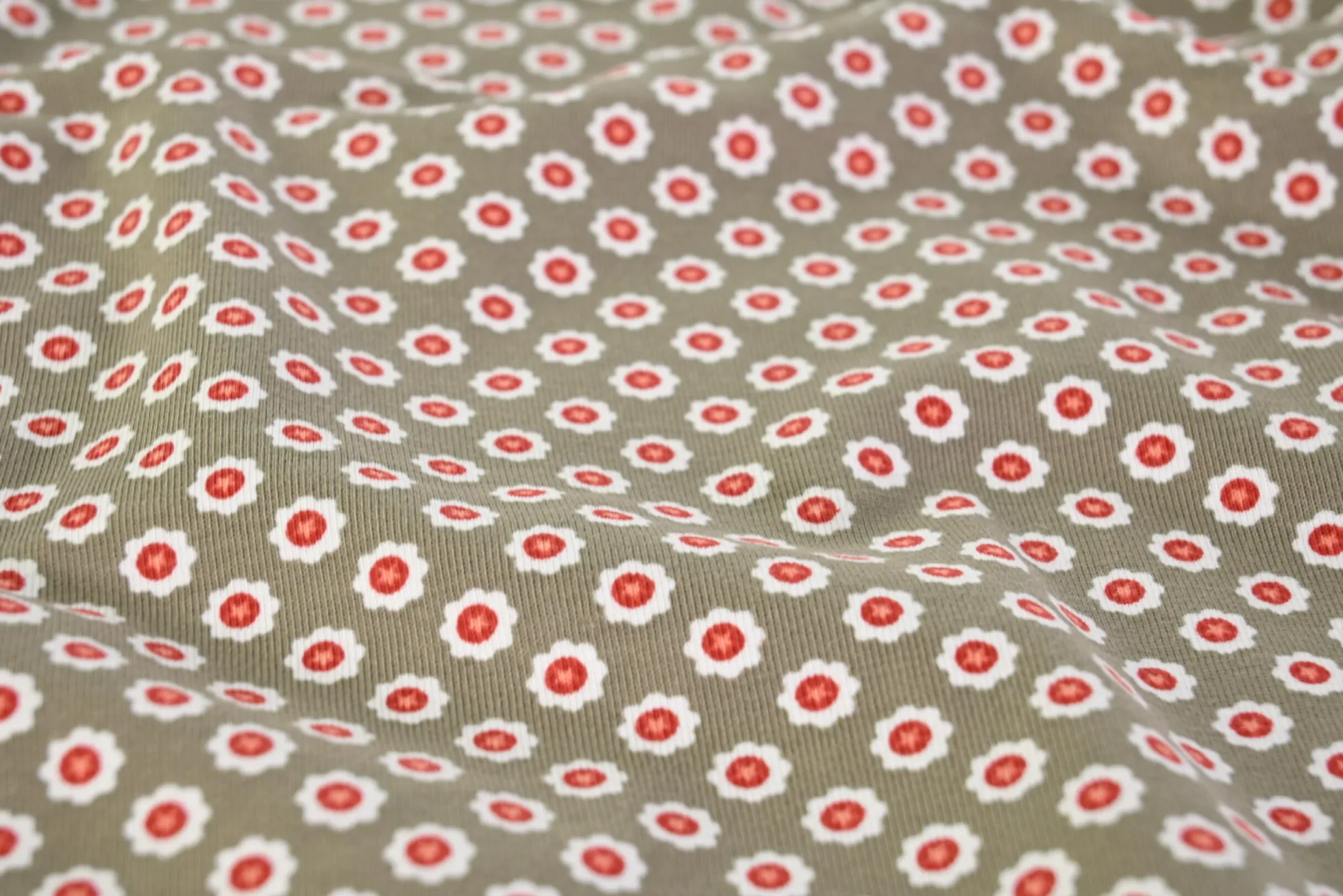 Katoen tricot – Taupe Daisy Dot