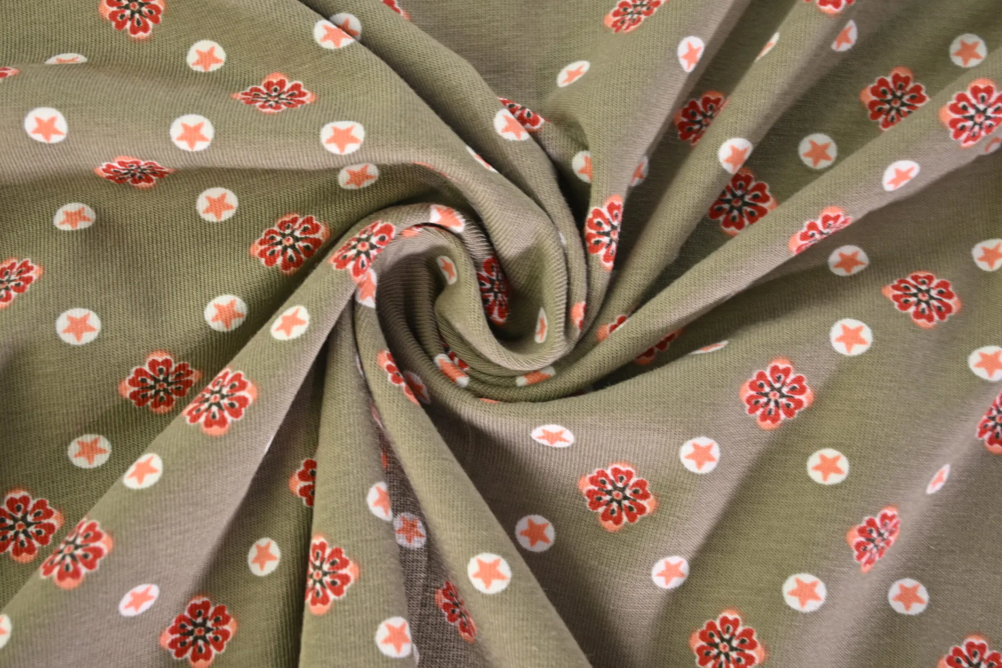 Katoen tricot – Taupe Vintage Floral Dot