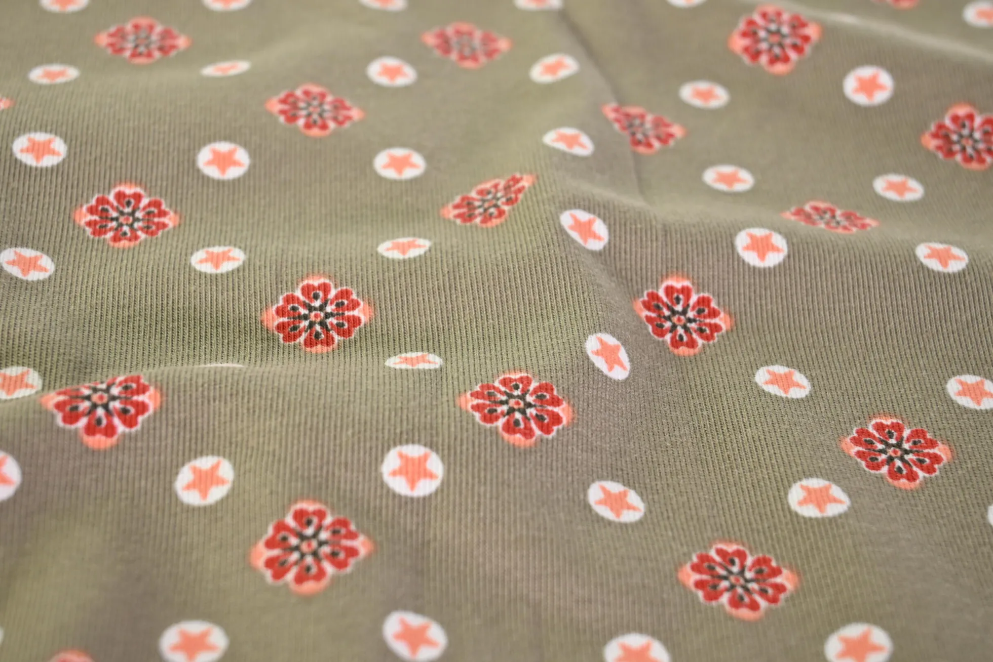 Katoen tricot – Taupe Vintage Floral Dot