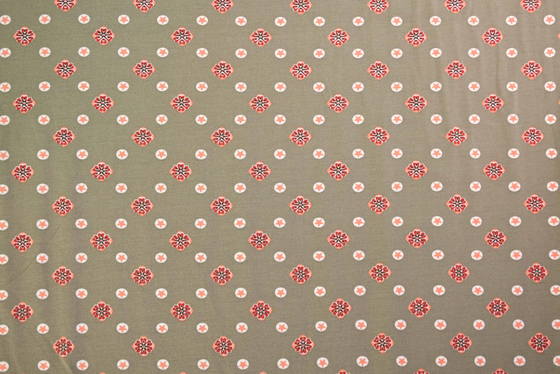 Katoen tricot – Taupe Vintage Floral Dot