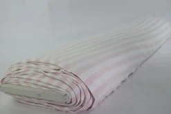 Katoen tricot – Wit met licht zalm gestreept