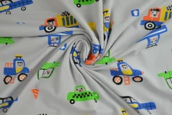 Katoen tricot – Wow – Autootjes zilvergrijs