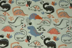Katoen tricot – Wow – Dino’s met zalmroze