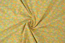 Katoen tricot – Wow – Kleine bloemetjes okergeel