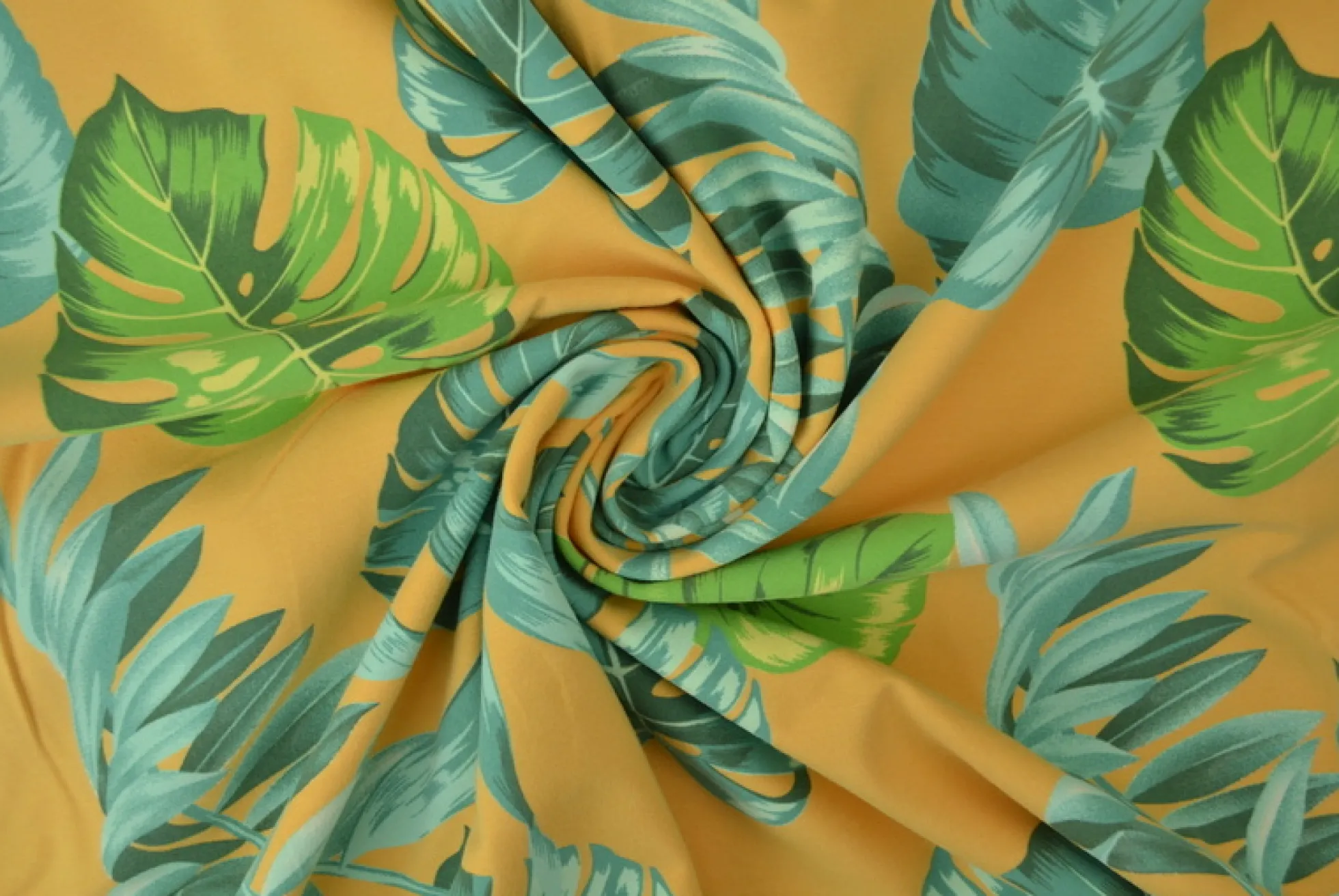 Katoen tricot – Wow – Palmbladeren oker geel