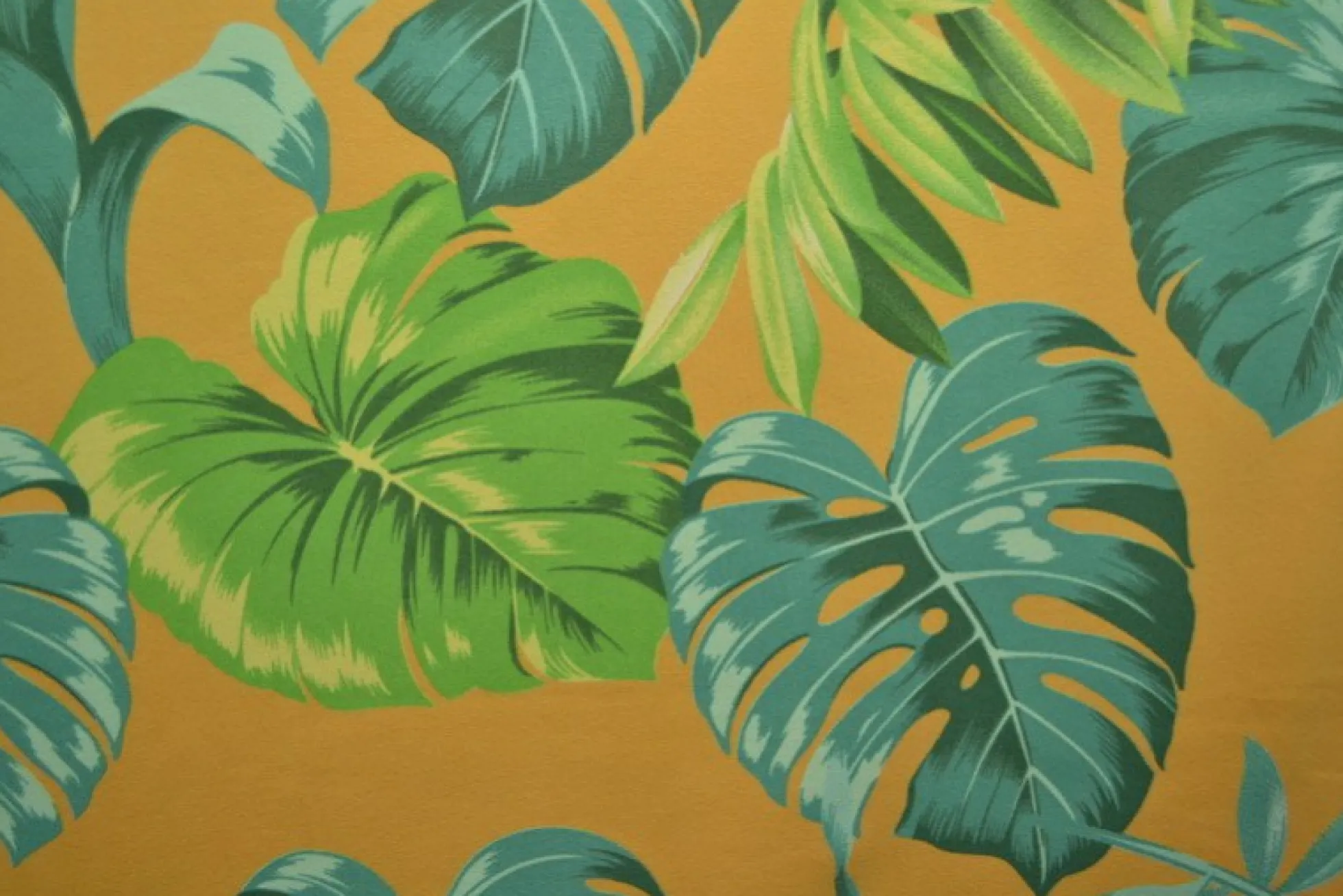 Katoen tricot – Wow – Palmbladeren oker geel
