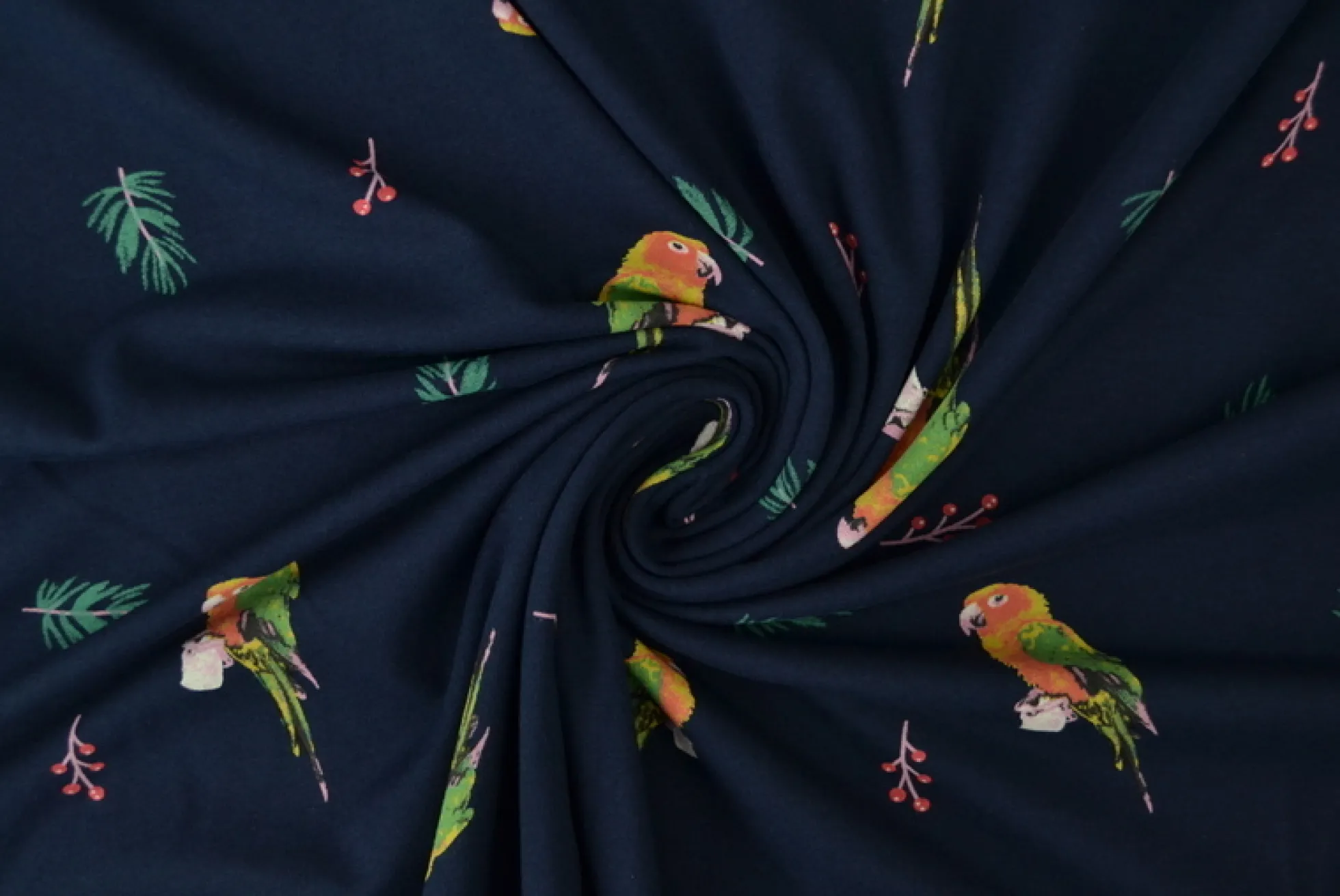 Katoen tricot – Wow – Papegaai donker navy