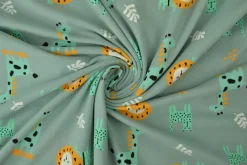 Katoen tricot – Wow – Wilde dieren oudgroen