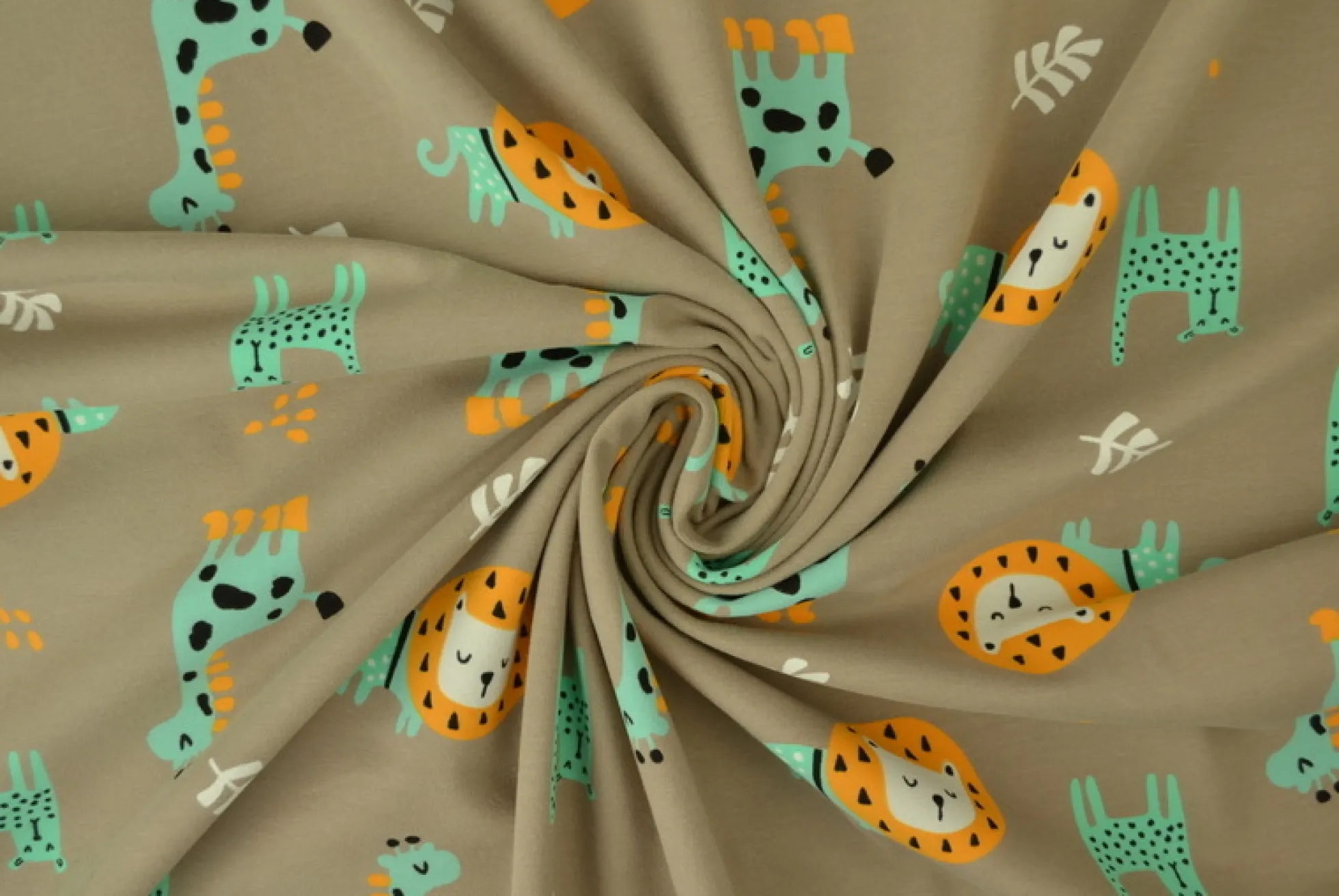 Katoen tricot – Wow – Wilde dieren taupe