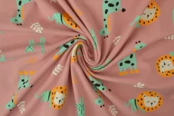 Katoen tricot – Wow – Wilde dieren oudroze