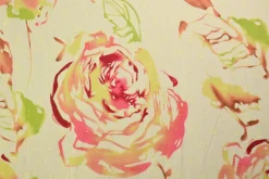Katoen voile – Pink roses on light beige