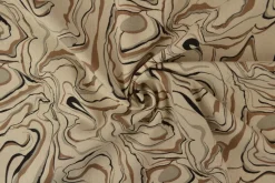 Linnen polyester – Marble swirl taupe & zwart
