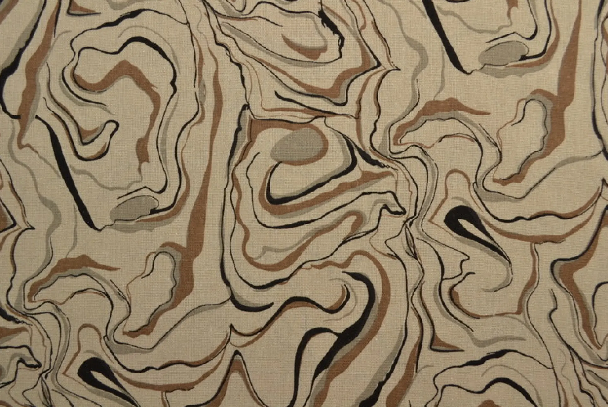 Linnen polyester – Marble swirl taupe & zwart