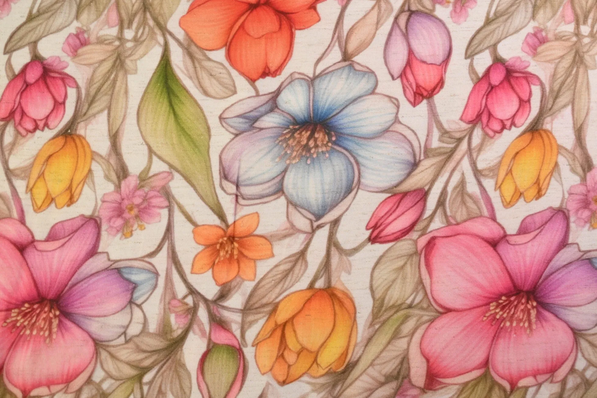 Linnen / viscose – Colorful flowers