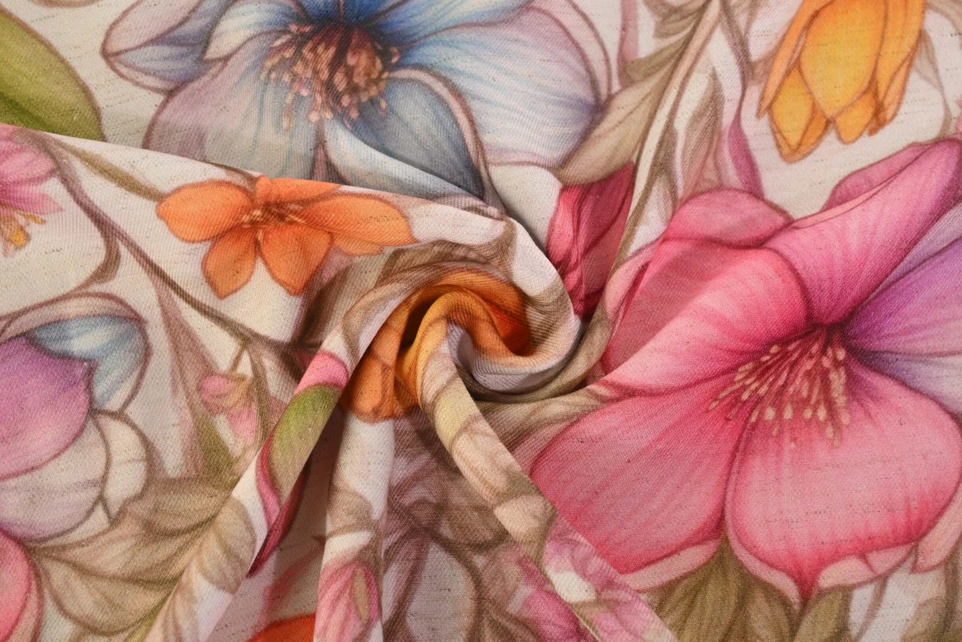 Linnen / viscose – Colorful flowers