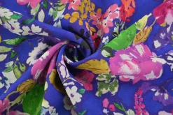 Linnen / viscose – Watercolor flowers deep blue