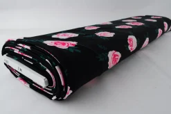 Lycra – Pink roses on black
