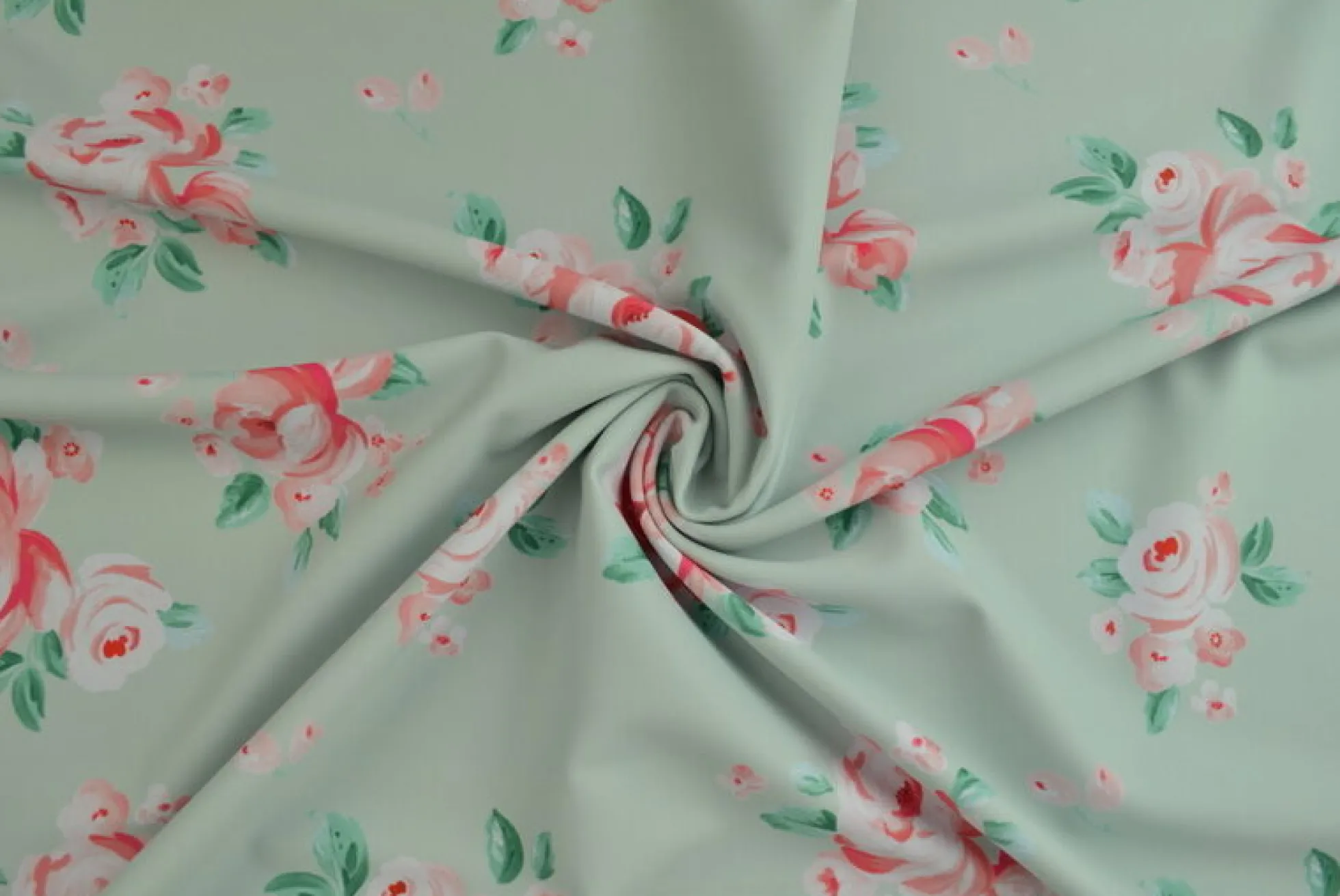 Lycra – Pink roses on light mint