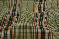 Pantalonstof – Beige, zwart en oranje geruit
