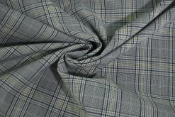 Pantalonstof – Grijs, zwart en lichtgeel geruit