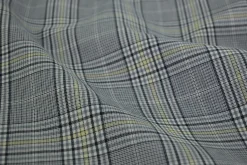 Pantalonstof – Grijs, zwart en lichtgeel geruit