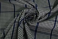 Pantalonstof – Kobaltblauw, zwart en wit geruit