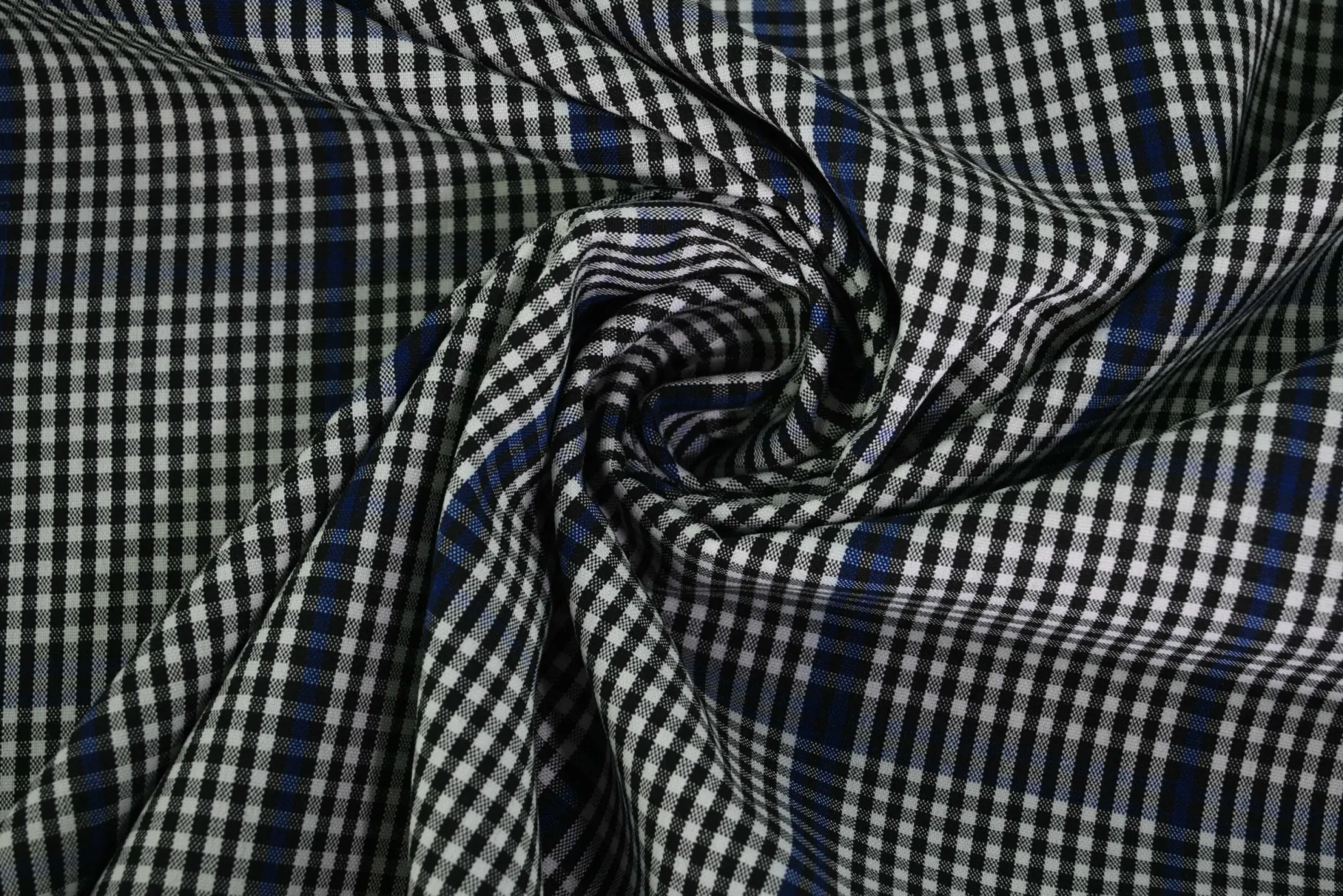 Pantalonstof – Kobaltblauw, zwart en wit geruit