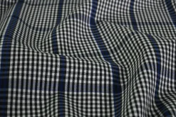 Pantalonstof – Kobaltblauw, zwart en wit geruit