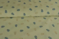 Pantalonstof – Off white with blue & taupe flowers