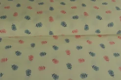 Pantalonstof – Off white with blue & pink flowers