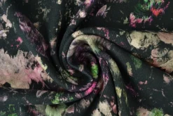 Rib jersey – Old pink and purple flowers on black