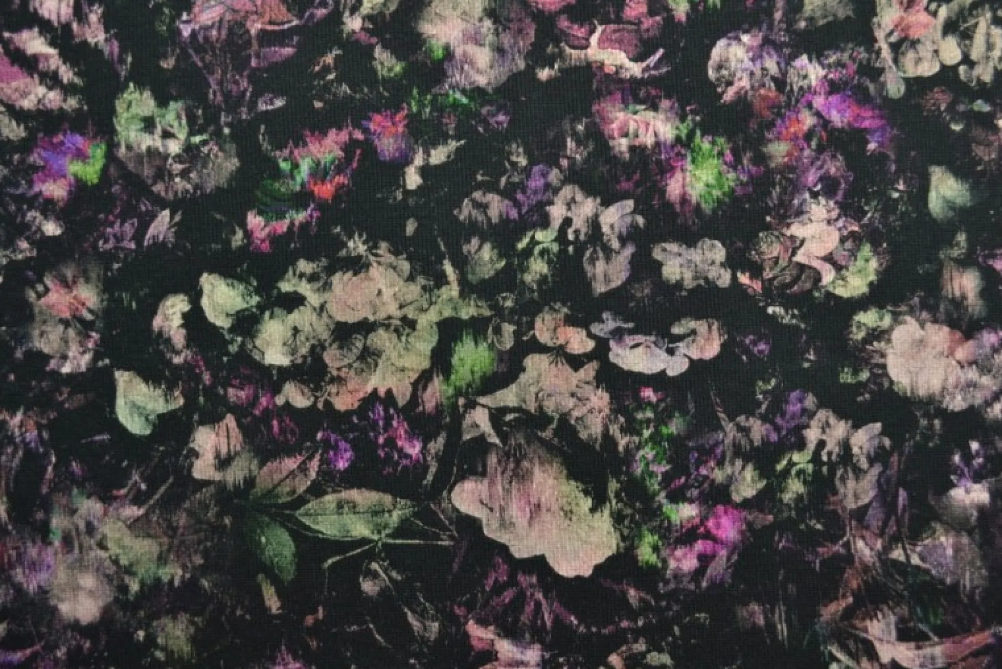 Rib jersey – Old pink and purple flowers on black