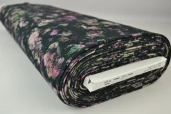 Rib jersey – Old pink and purple flowers on black