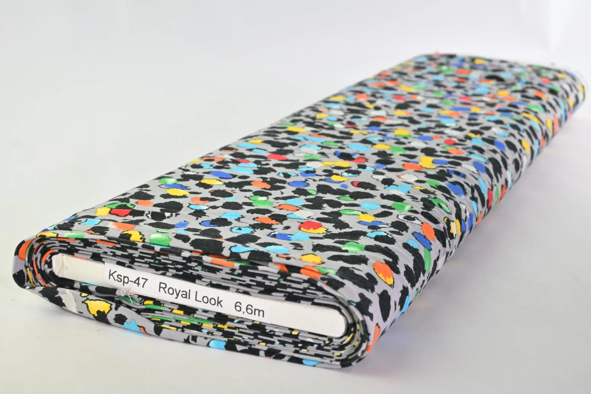 Stretch katoen – Colorful leopard on grey